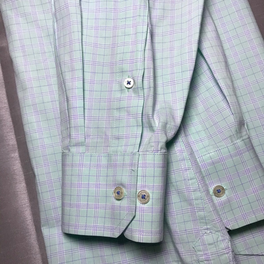 Southern Tide Mens Large Mint Green Purple Plaid Long Sleeve Button Down Shirt - Picture 7 of 15